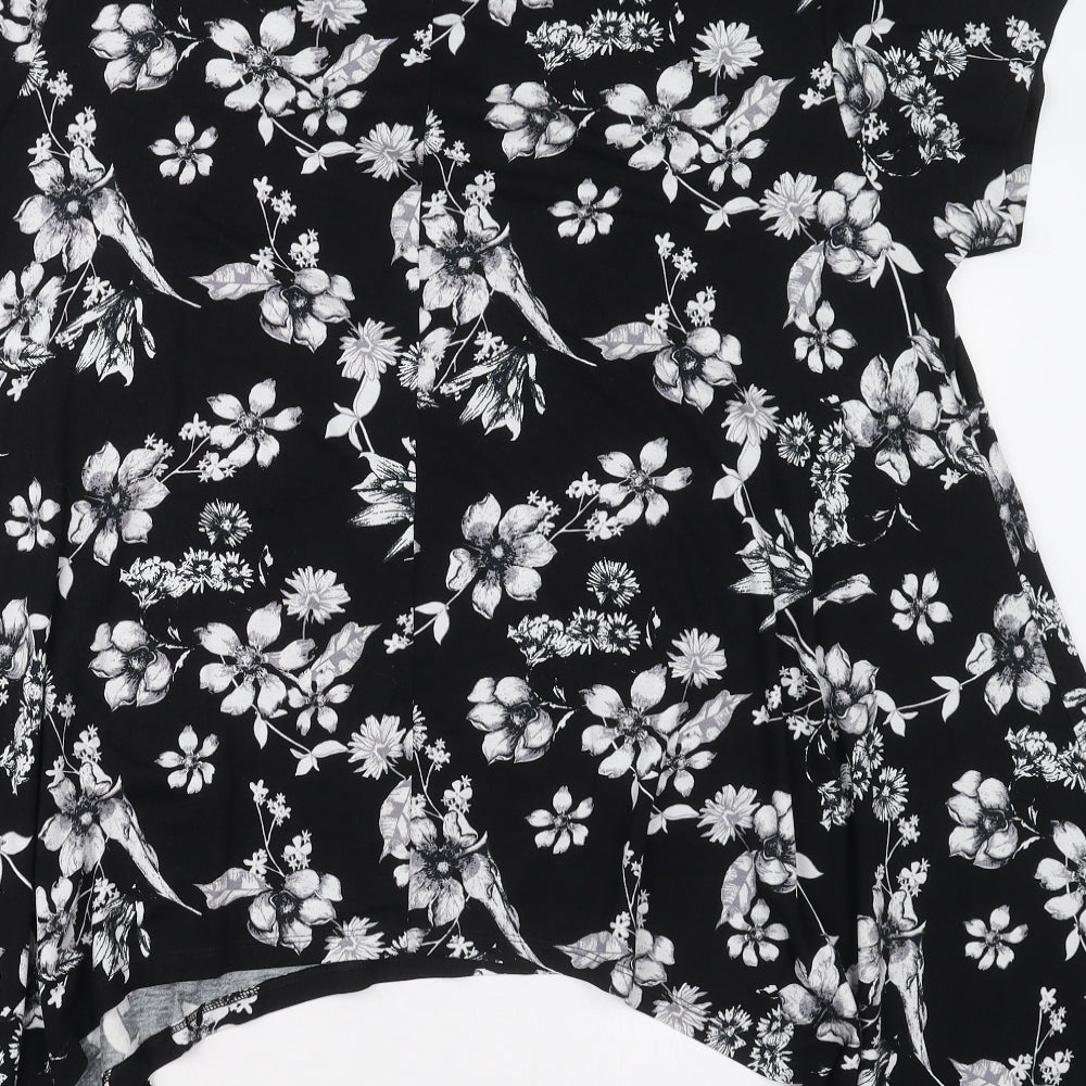 George Womens Black Floral Viscose Basic T-Shirt Size 12 Round Neck
