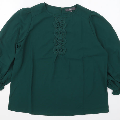 Studio Womens Green  Polyester Basic Blouse Size 10 Round Neck