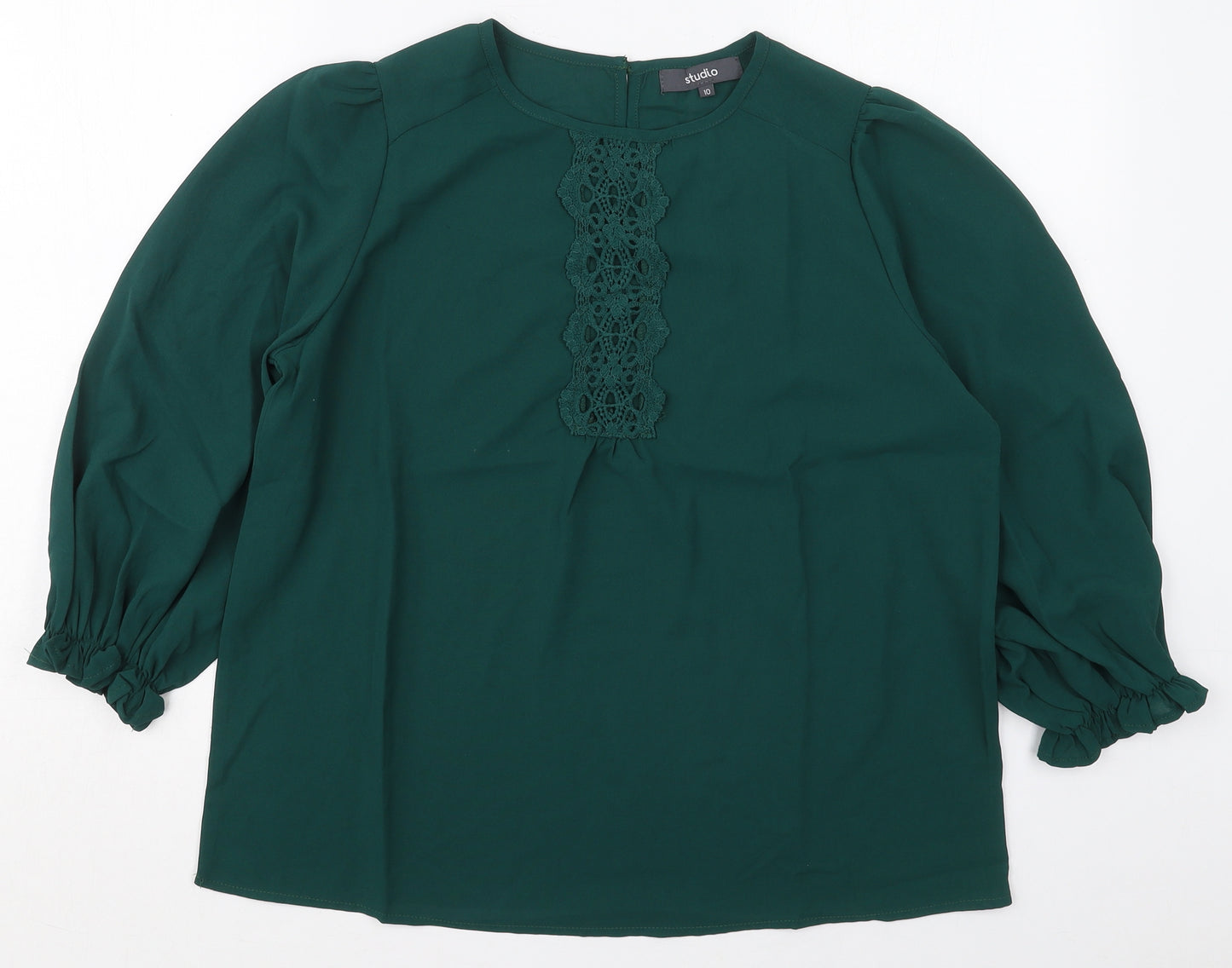Studio Womens Green  Polyester Basic Blouse Size 10 Round Neck
