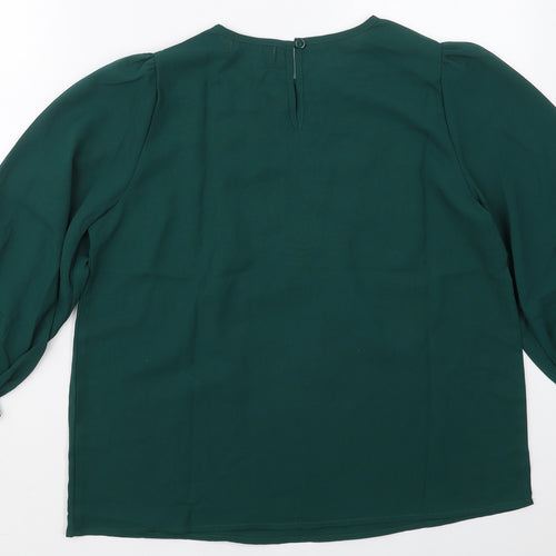 Studio Womens Green  Polyester Basic Blouse Size 10 Round Neck