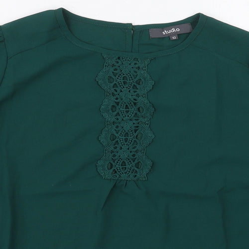 Studio Womens Green  Polyester Basic Blouse Size 10 Round Neck