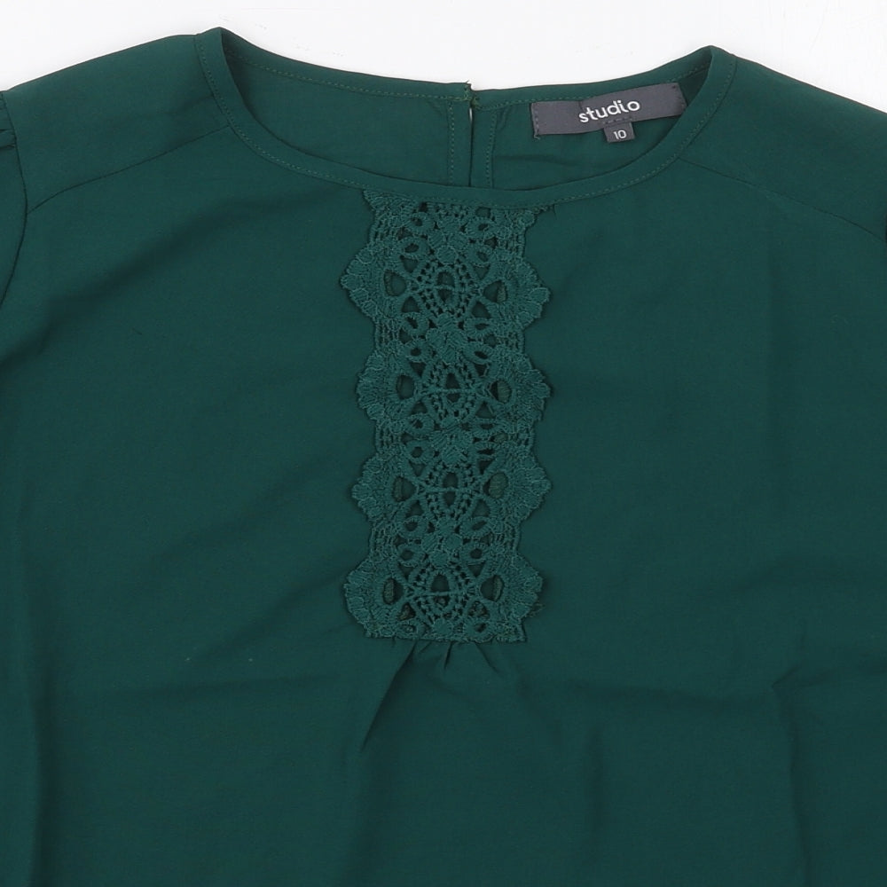 Studio Womens Green  Polyester Basic Blouse Size 10 Round Neck