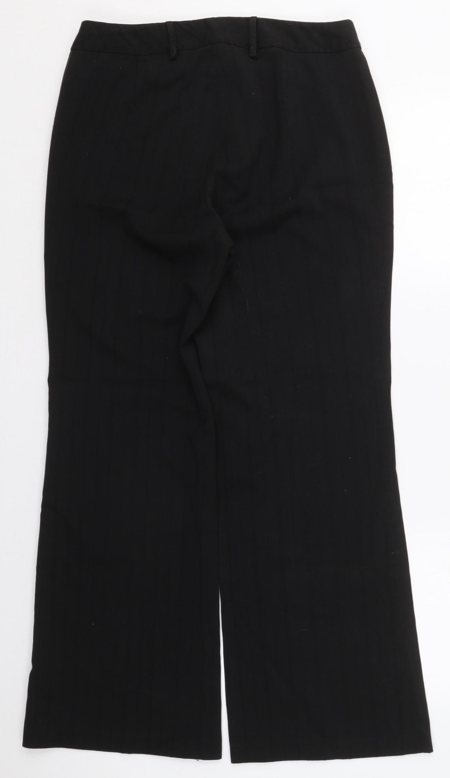 Bonmarché Womens Black Striped Polyester Trousers  Size 12 L28 in Regular Hook & Eye