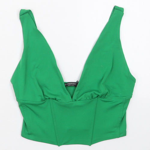 Stradivarius Womens Green  Polyester Cropped Tank Size S V-Neck