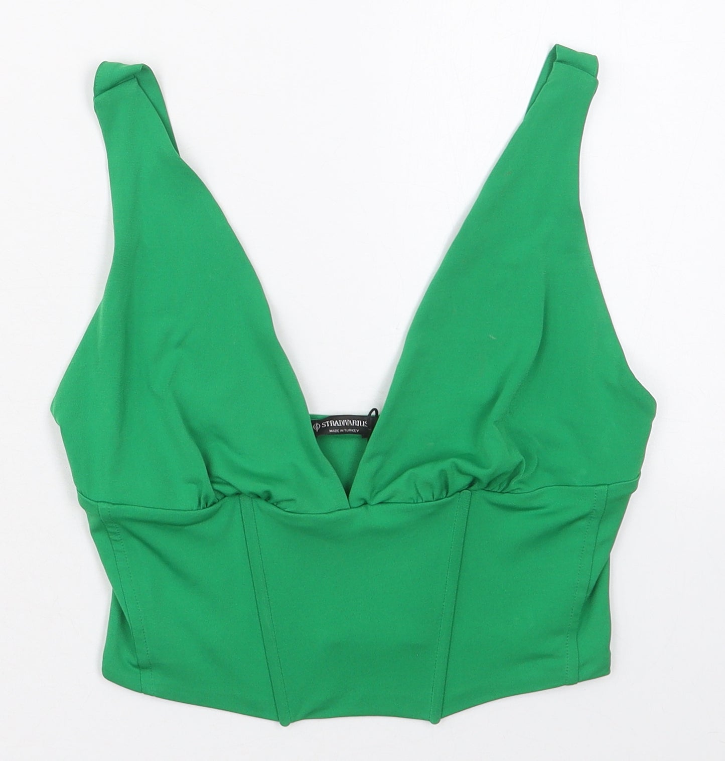 Stradivarius Womens Green  Polyester Cropped Tank Size S V-Neck