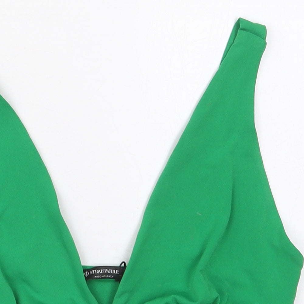 Stradivarius Womens Green  Polyester Cropped Tank Size S V-Neck