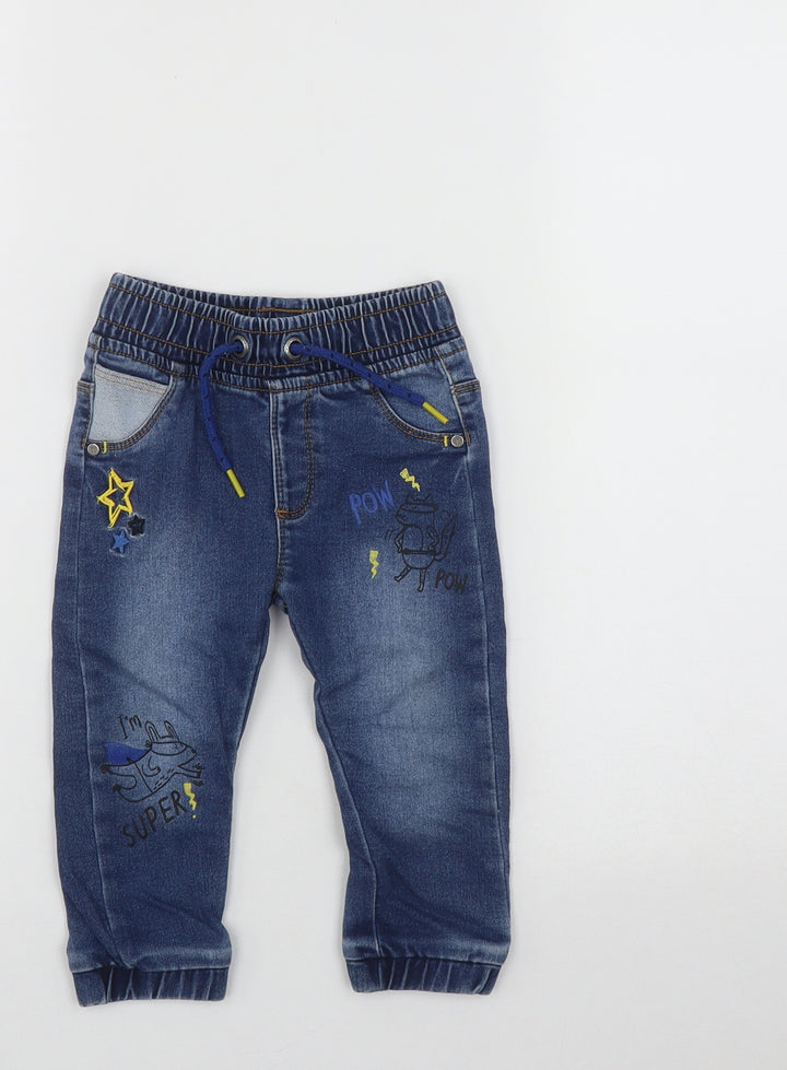 St Bernard Boys Blue Cotton Capri Jeans Size 12 Months Tie