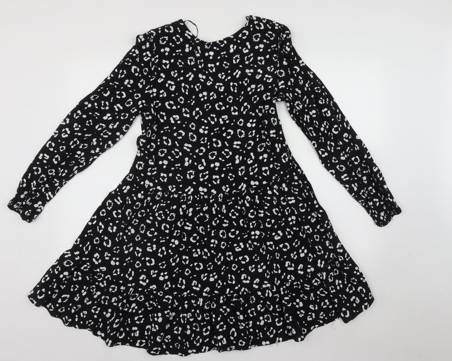 F&F Womens Black Geometric Polyester Fit & Flare  Size 10  V-Neck Button