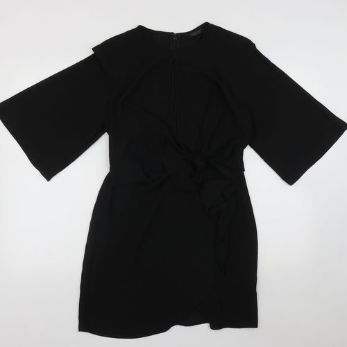 Topshop Womens Black  Polyester Fit & Flare  Size 10  Round Neck Zip