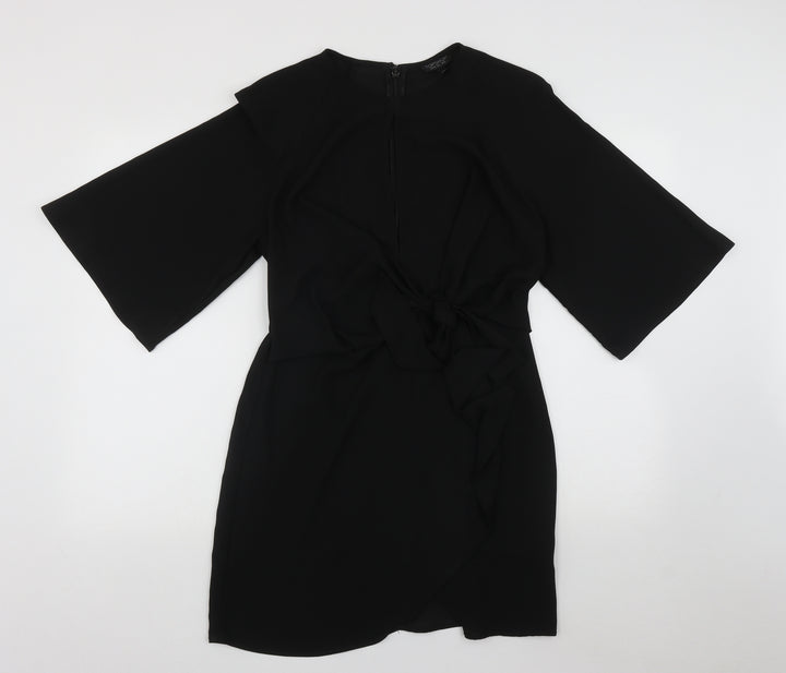 Topshop Womens Black  Polyester Fit & Flare  Size 10  Round Neck Zip