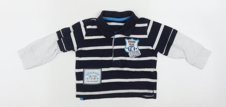 St Bernard Boys Blue Striped Cotton Basic Casual Size 9-12 Months Collared Button