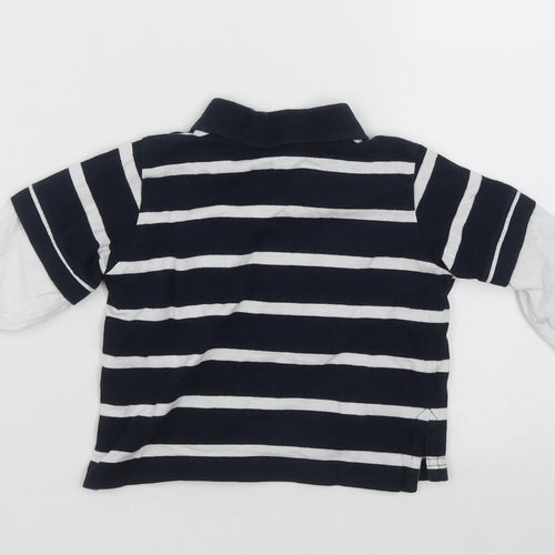 St Bernard Boys Blue Striped Cotton Basic Casual Size 9-12 Months Collared Button