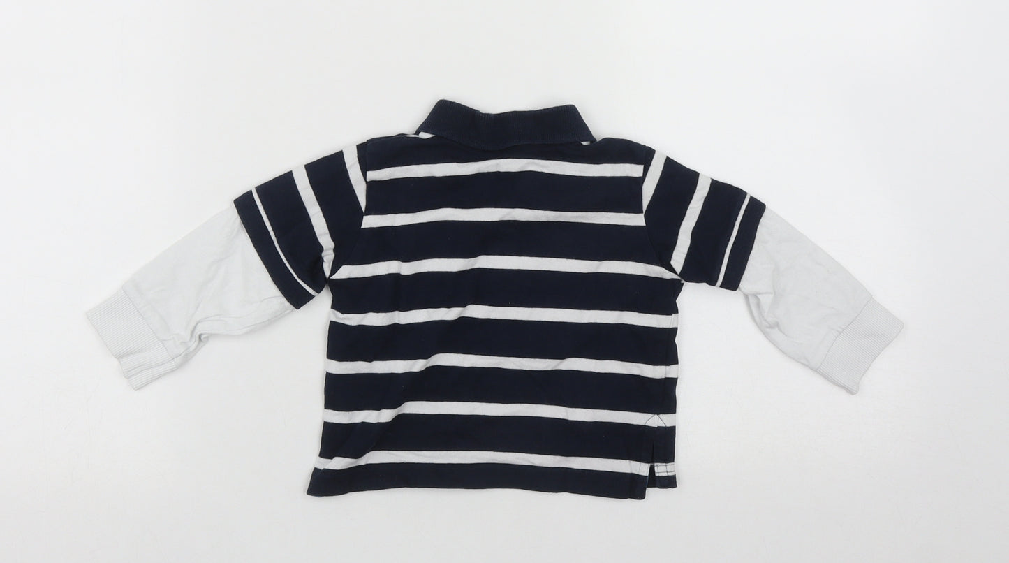 St Bernard Boys Blue Striped Cotton Basic Casual Size 9-12 Months Collared Button