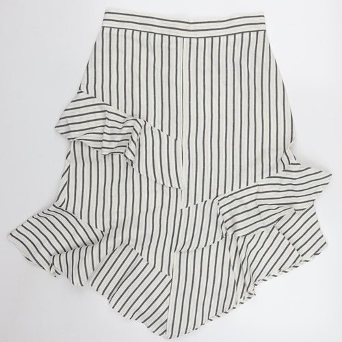 Marks and Spencer Womens Beige Striped Flax Swing Skirt Size 10   Zip