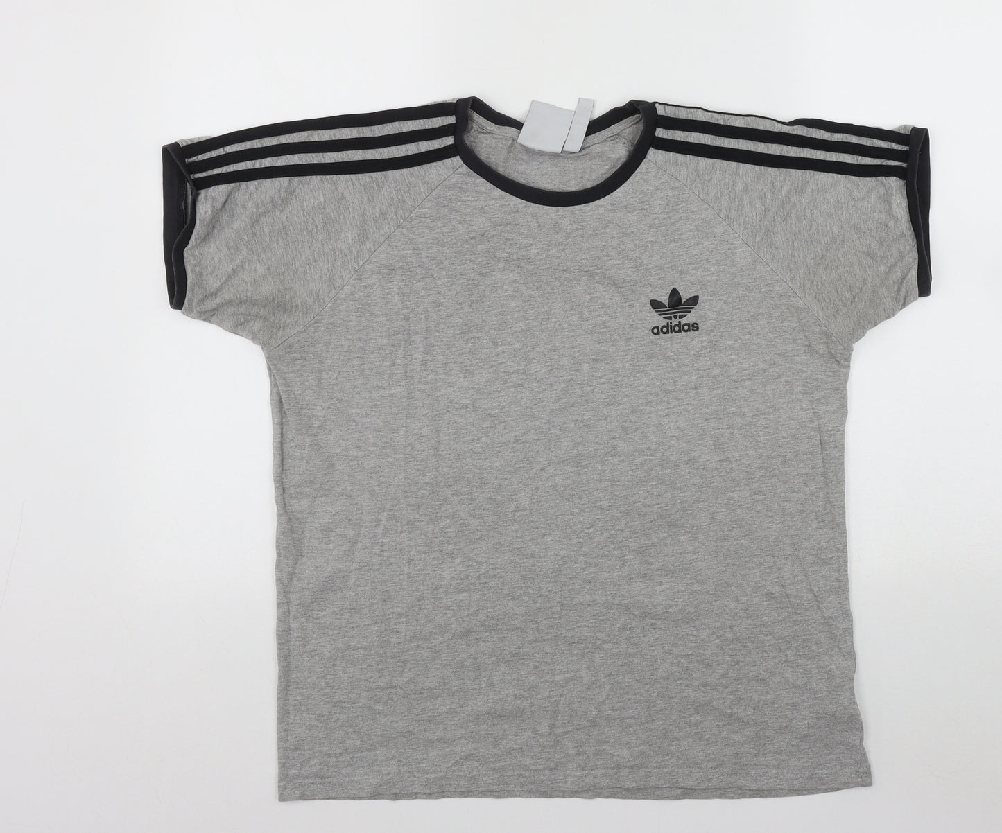 adidas Mens Grey Striped Polyester  T-Shirt Size M Round Neck