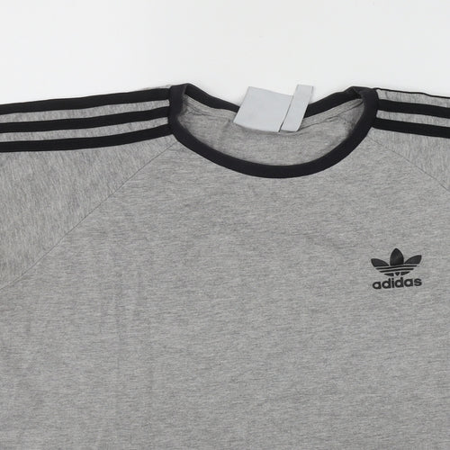 adidas Mens Grey Striped Polyester  T-Shirt Size M Round Neck
