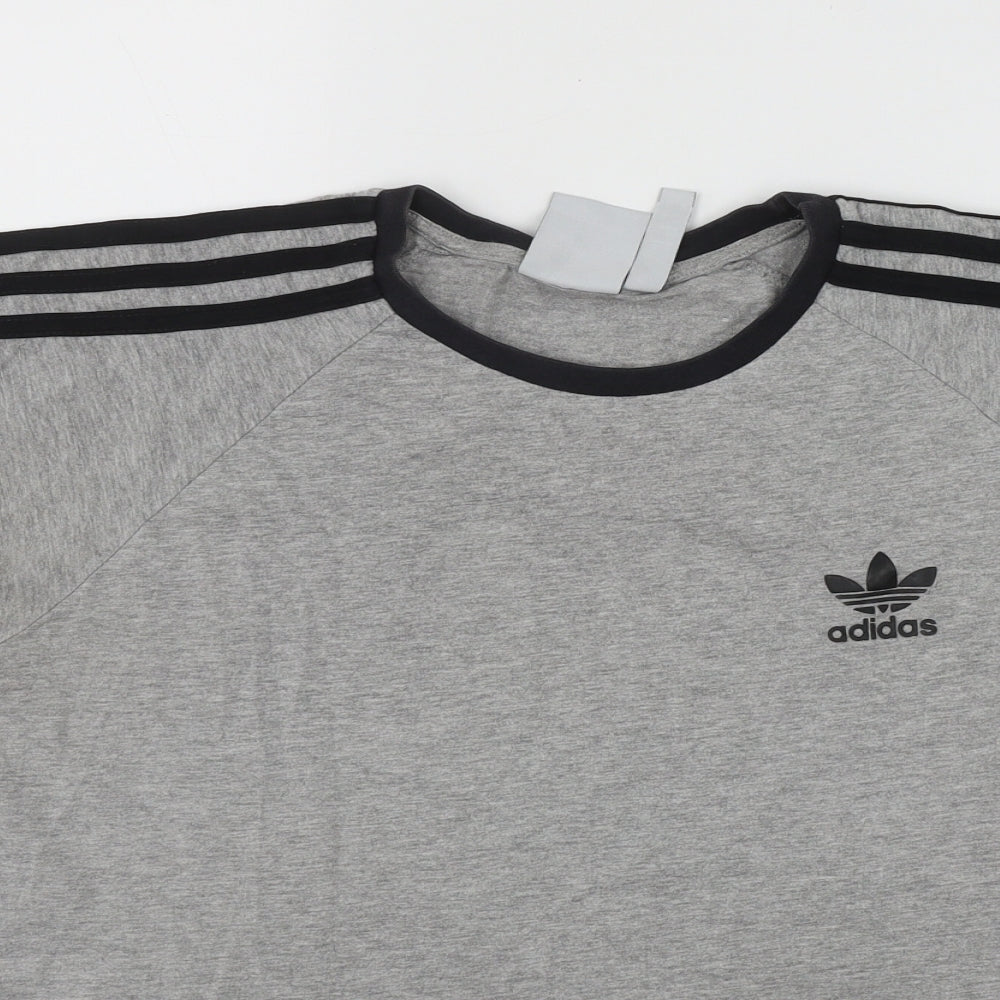 adidas Mens Grey Striped Polyester  T-Shirt Size M Round Neck