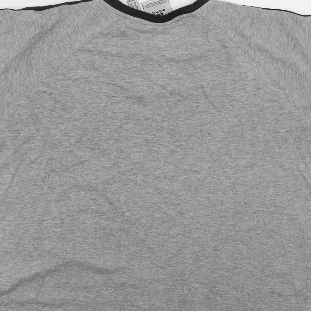 adidas Mens Grey Striped Polyester  T-Shirt Size M Round Neck