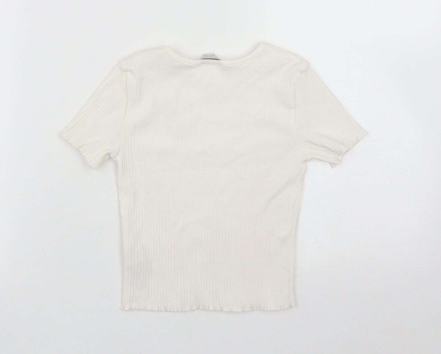 Primark Girls White  Cotton Basic Casual Size 9-10 Years Round Neck