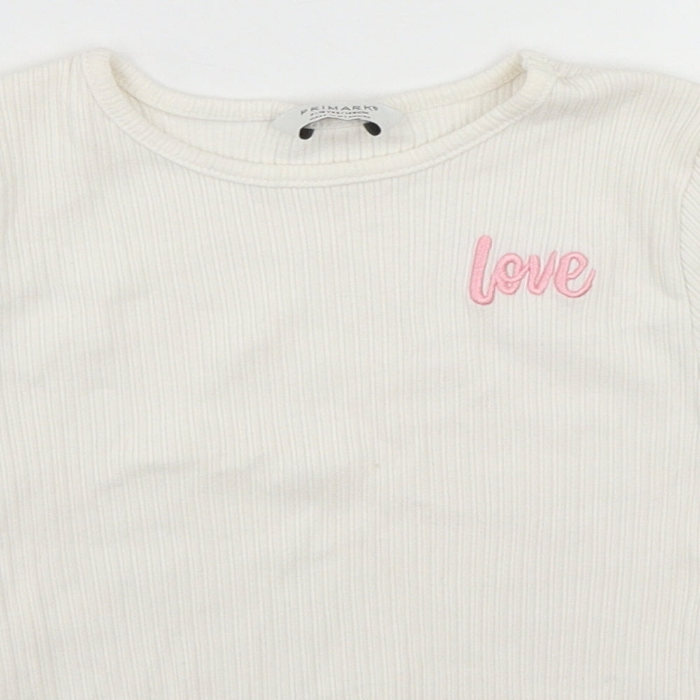 Primark Girls White  Cotton Basic Casual Size 9-10 Years Round Neck