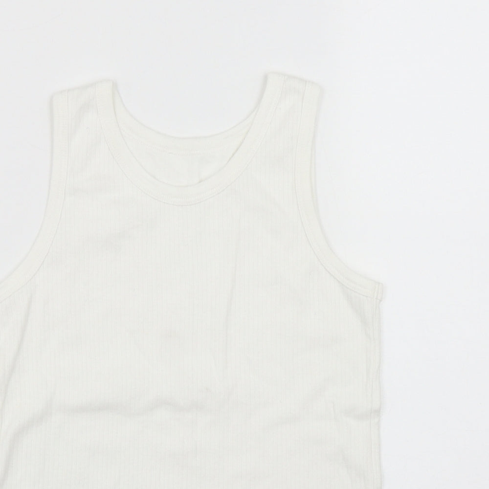 George Girls White  Cotton Basic Tank Size 10-11 Years Round Neck
