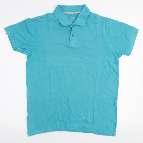 Easy Mens Blue  Cotton  Polo Size M Collared Button