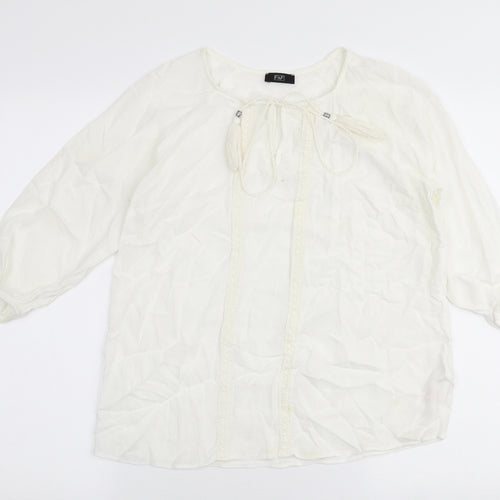 F&F Womens Ivory  Viscose Basic Blouse Size 6 Round Neck