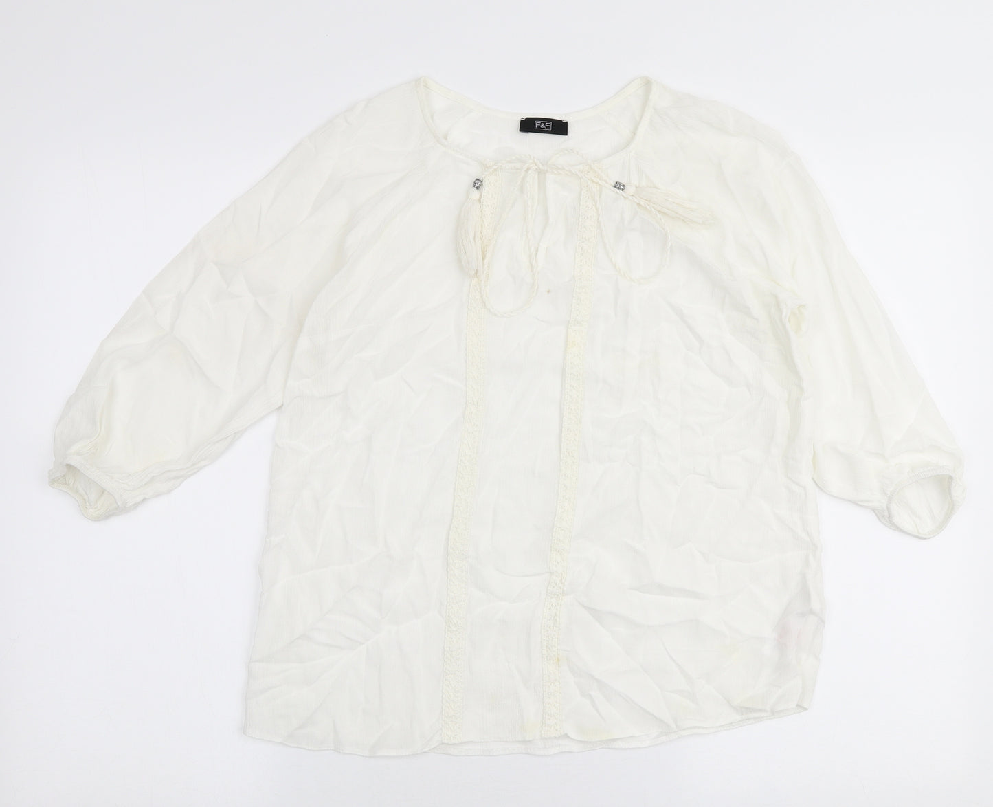 F&F Womens Ivory  Viscose Basic Blouse Size 6 Round Neck