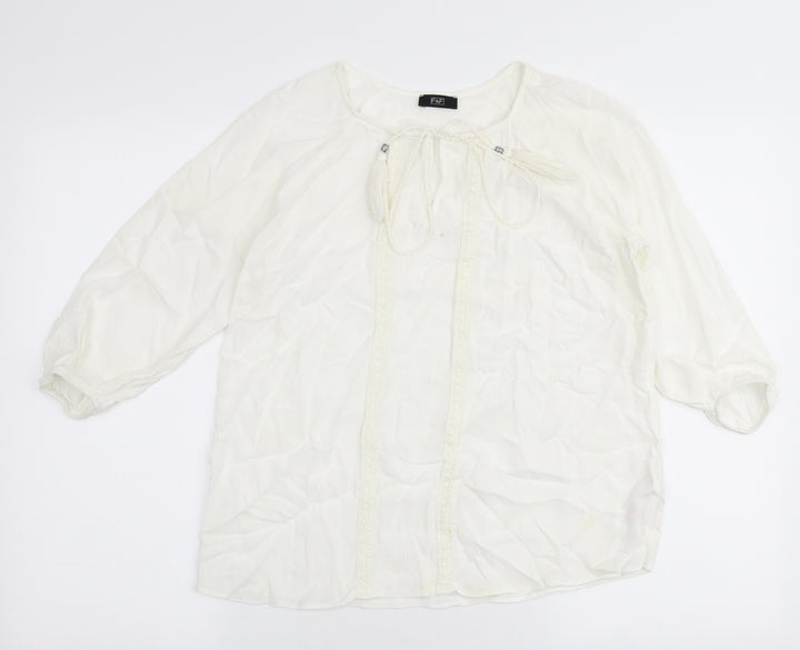 F&F Womens Ivory  Viscose Basic Blouse Size 6 Round Neck