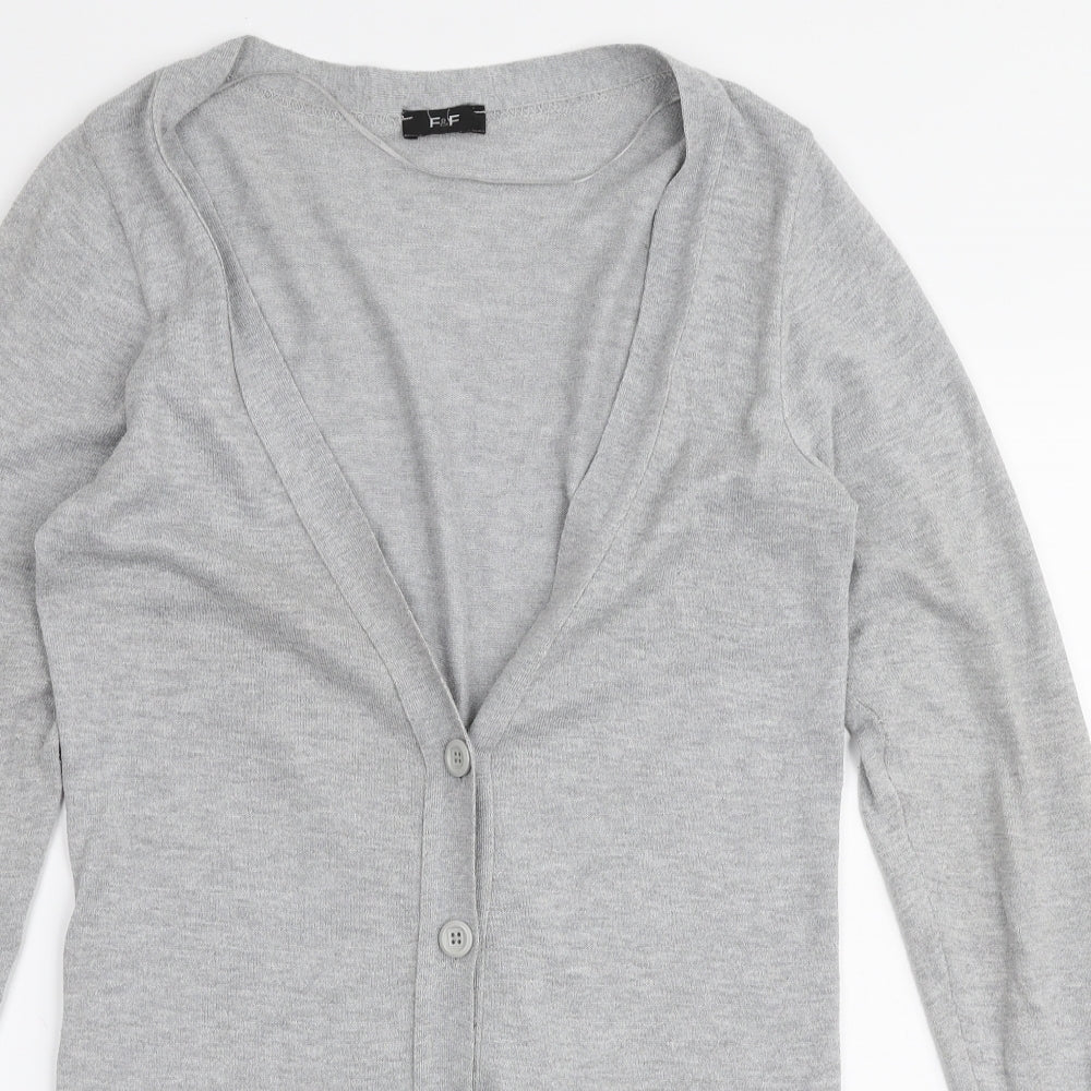 F&F Womens Grey V-Neck  Polyester Cardigan Jumper Size 12