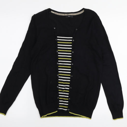 M&Co Womens Black Round Neck Striped Viscose Pullover Jumper Size 10