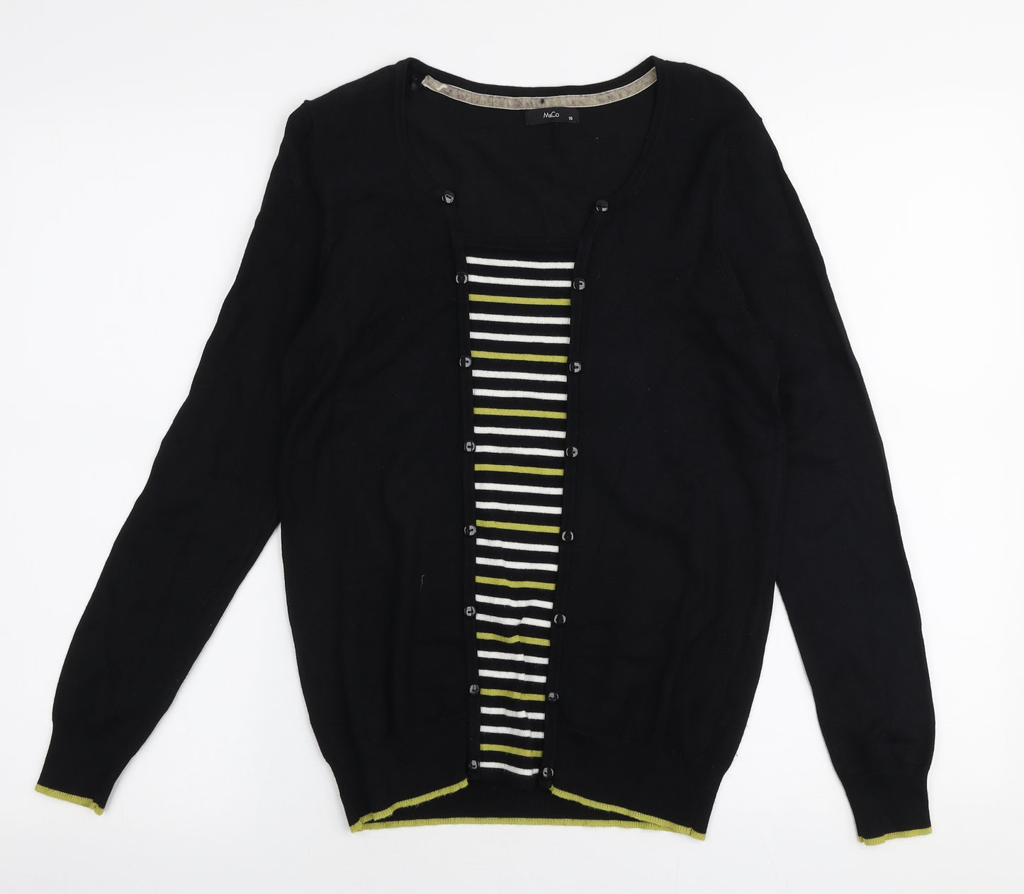 M&Co Womens Black Round Neck Striped Viscose Pullover Jumper Size 10