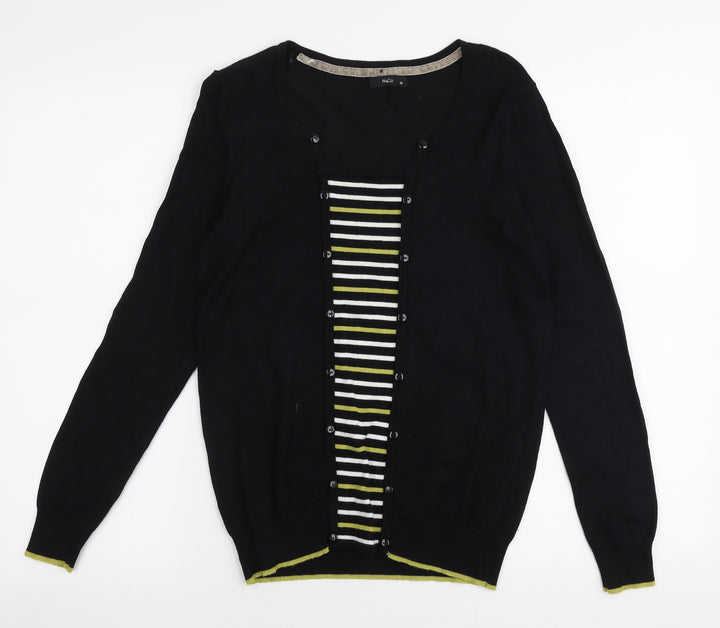 M&Co Womens Black Round Neck Striped Viscose Pullover Jumper Size 10