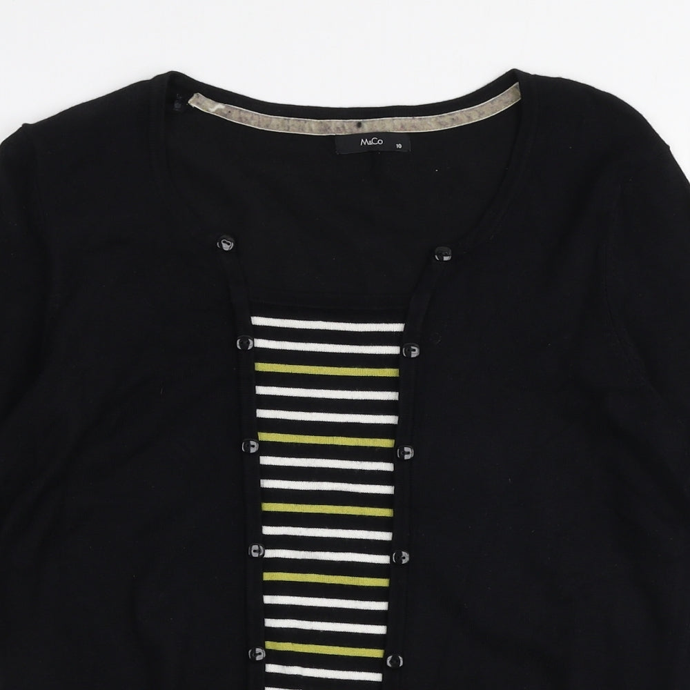 M&Co Womens Black Round Neck Striped Viscose Pullover Jumper Size 10