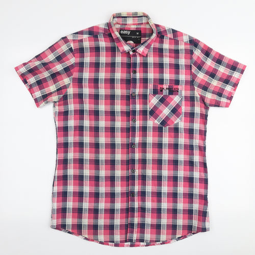 Easy Mens Multicoloured Plaid Polyester  Button-Up Size M Collared Button