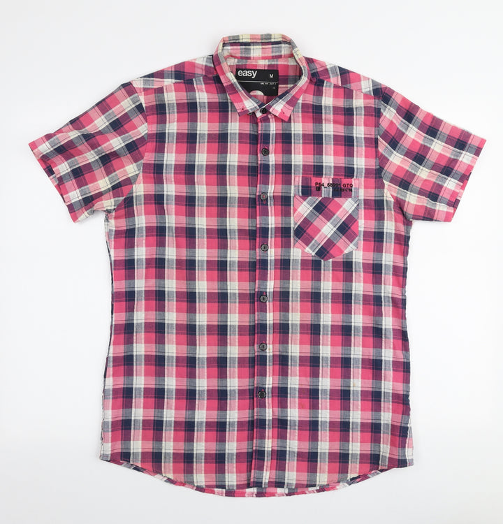Easy Mens Multicoloured Plaid Polyester  Button-Up Size M Collared Button