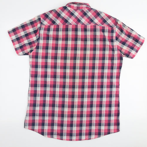 Easy Mens Multicoloured Plaid Polyester  Button-Up Size M Collared Button