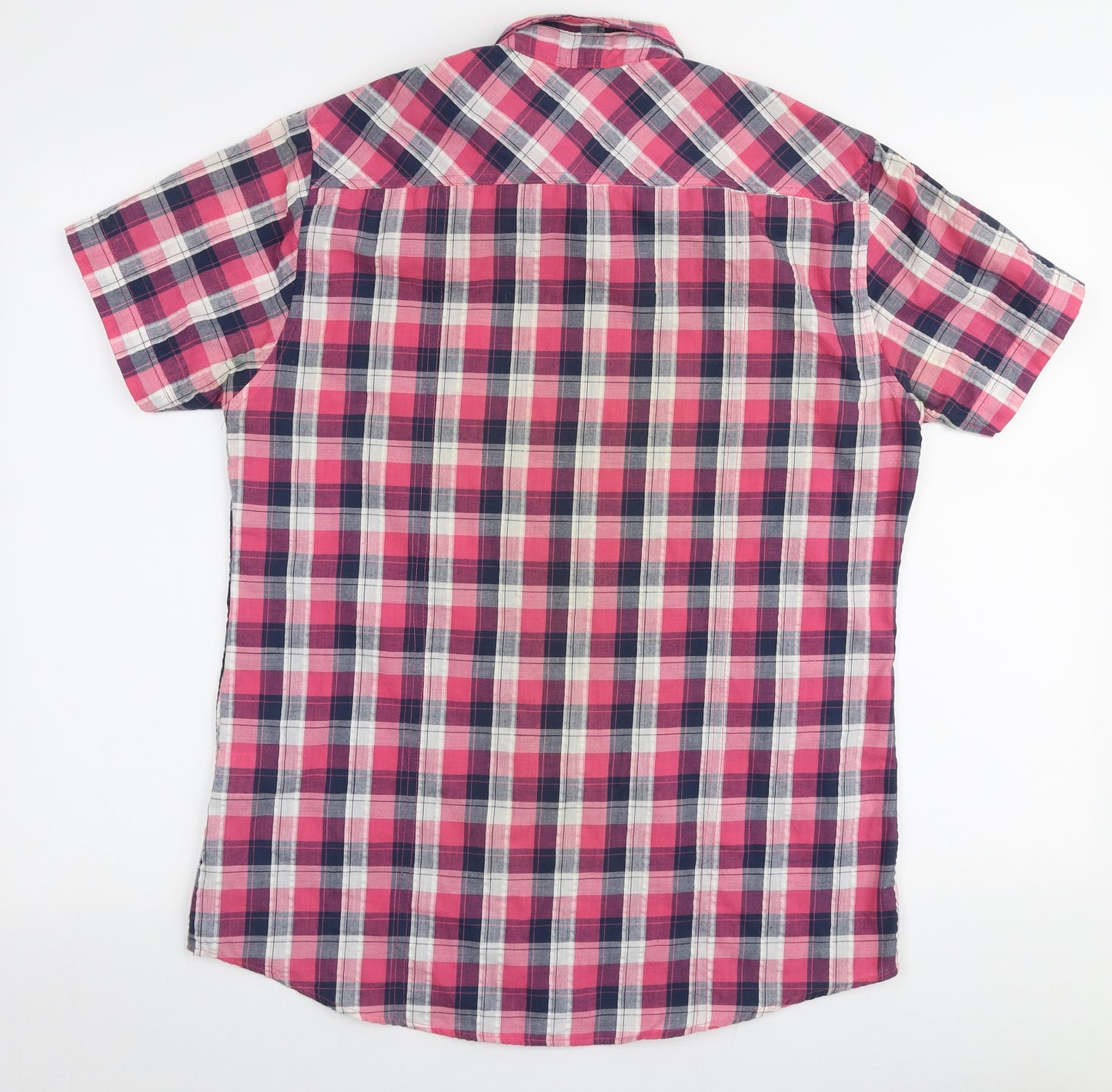 Easy Mens Multicoloured Plaid Polyester  Button-Up Size M Collared Button