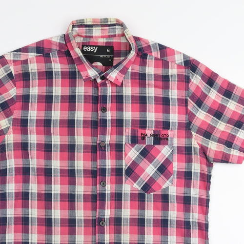 Easy Mens Multicoloured Plaid Polyester  Button-Up Size M Collared Button
