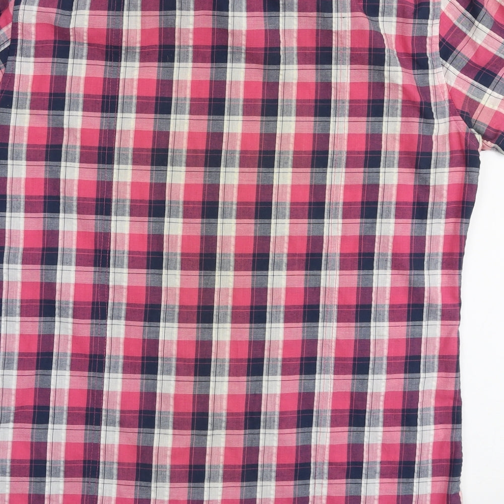 Easy Mens Multicoloured Plaid Polyester  Button-Up Size M Collared Button