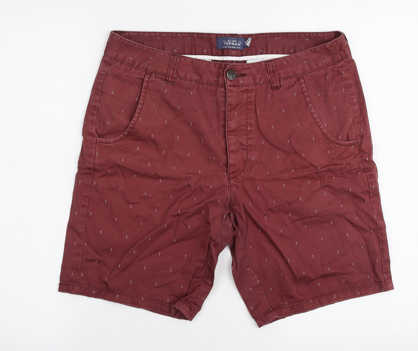 Topman Mens Red  Cotton Chino Shorts Size 32 in L8 in Regular Zip