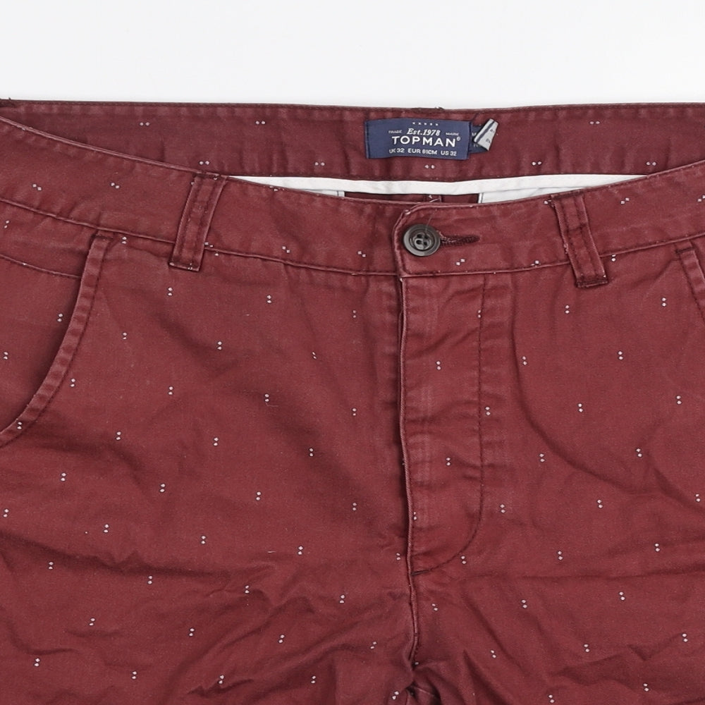 Topman Mens Red  Cotton Chino Shorts Size 32 in L8 in Regular Zip