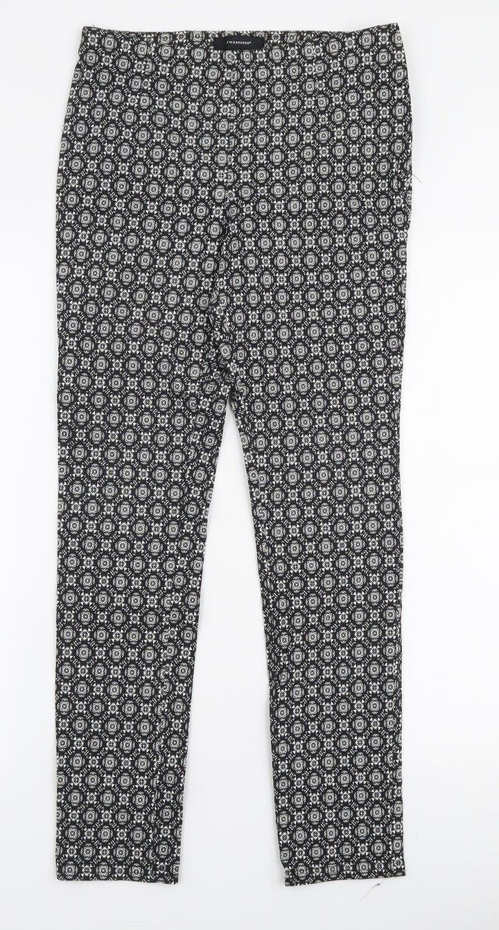 Atmosphere Womens Black Geometric Viscose Trousers  Size 10 L27 in Slim Zip
