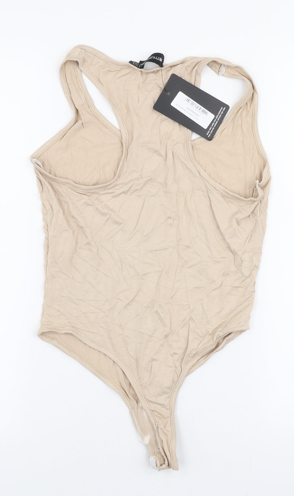 PRETTYLITTLETHING Womens Beige  Viscose Bodysuit One-Piece Size 12  Snap