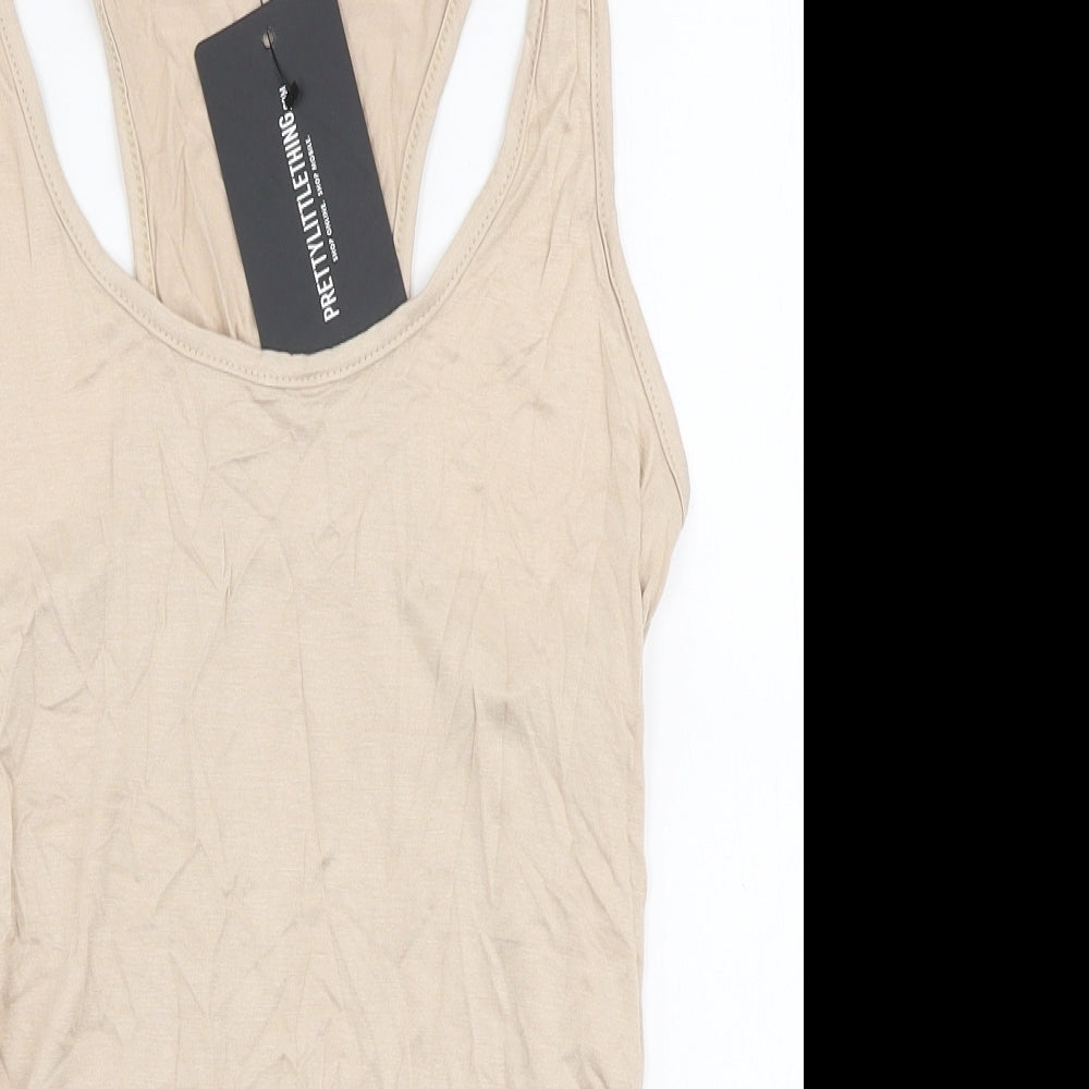 PRETTYLITTLETHING Womens Beige  Viscose Bodysuit One-Piece Size 12  Snap