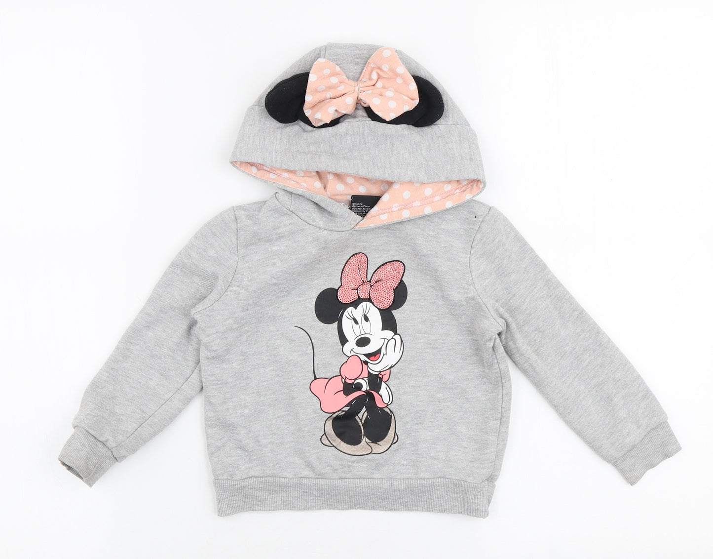 Primark Girls Grey  Cotton Pullover Hoodie Size 2-3 Years  Pullover - Disney Minnie mouse