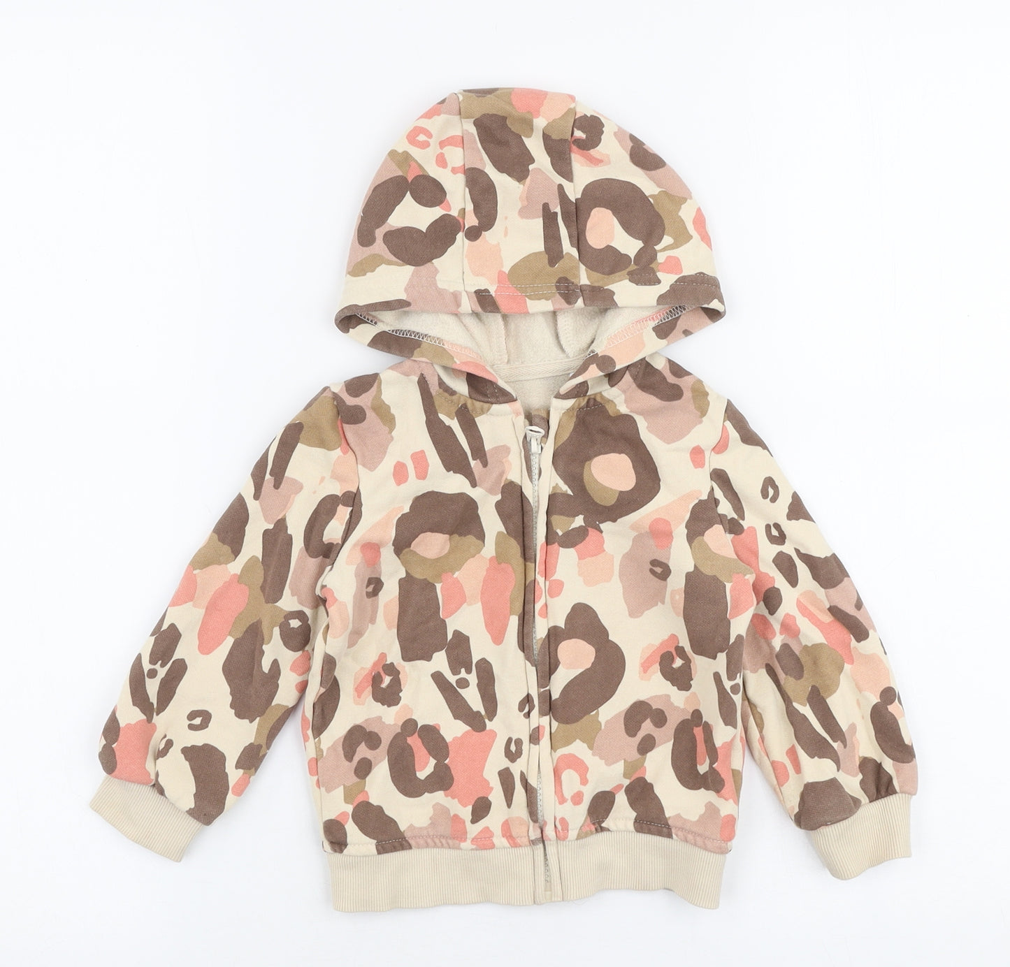 George Girls Multicoloured Animal Print Cotton Pullover T-Shirt Size 18-24 Months Round Neck Zip - Hoodie