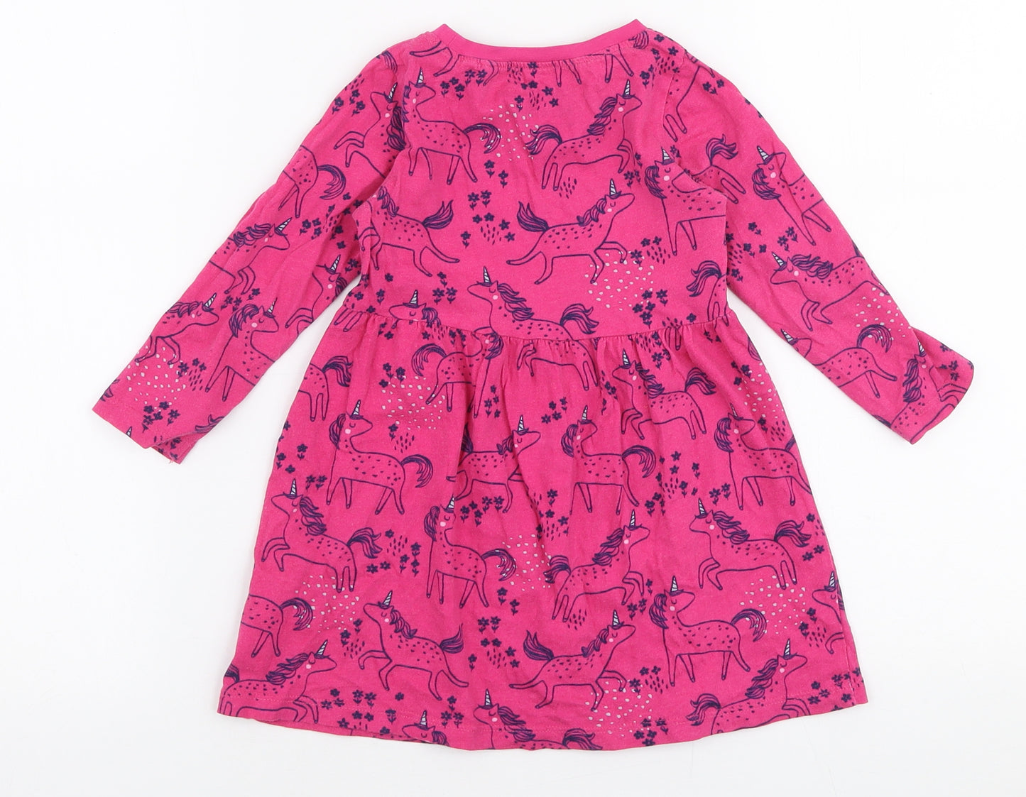 Blue Zoo Girls Pink  100% Cotton Skater Dress  Size 18-24 Months  Round Neck Pullover - Unicorn
