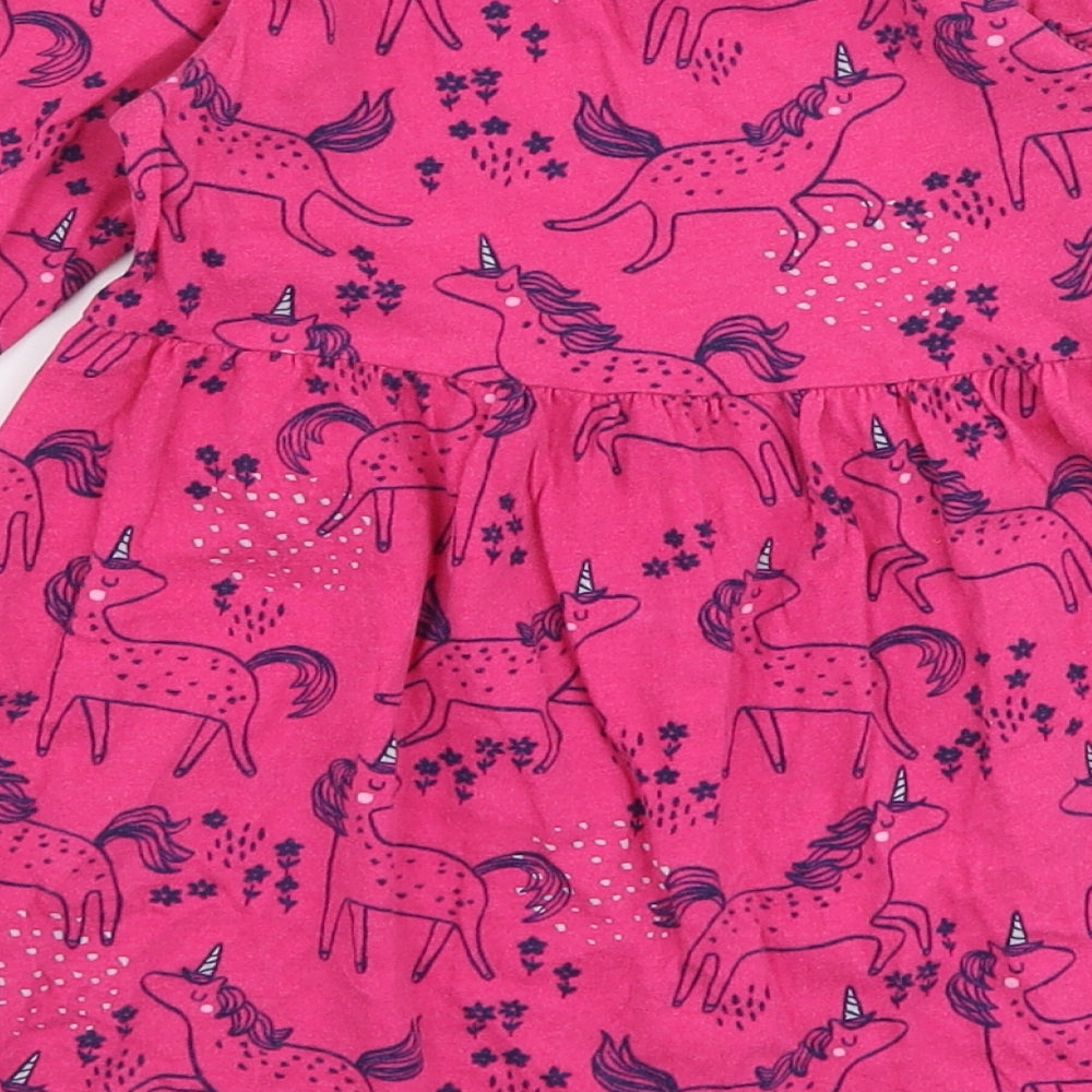 Blue Zoo Girls Pink  100% Cotton Skater Dress  Size 18-24 Months  Round Neck Pullover - Unicorn