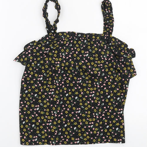 Primark Girls Multicoloured Floral Polyester Basic Blouse Size 10-11 Years Square Neck Pullover